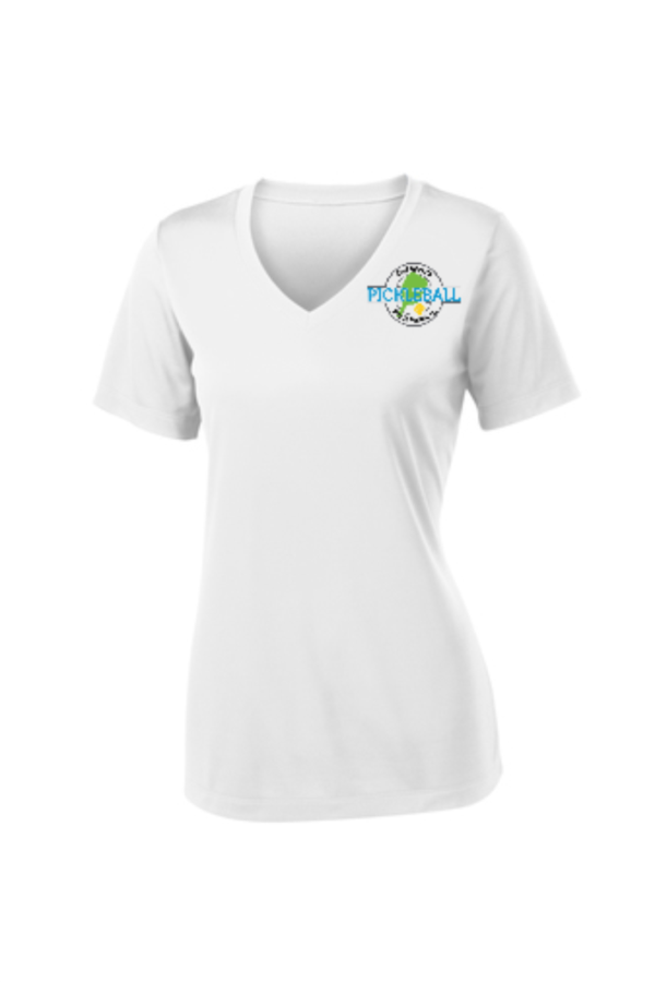 DEL WEBB WOMENS LST353 COMPETITOR V NECK TEE LOGO ON FRONT AND BACK