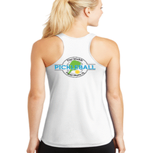 DEL WEBB WOMENS LST356 RACERBACK TANK SILK SCREENED LOGO ON BACK